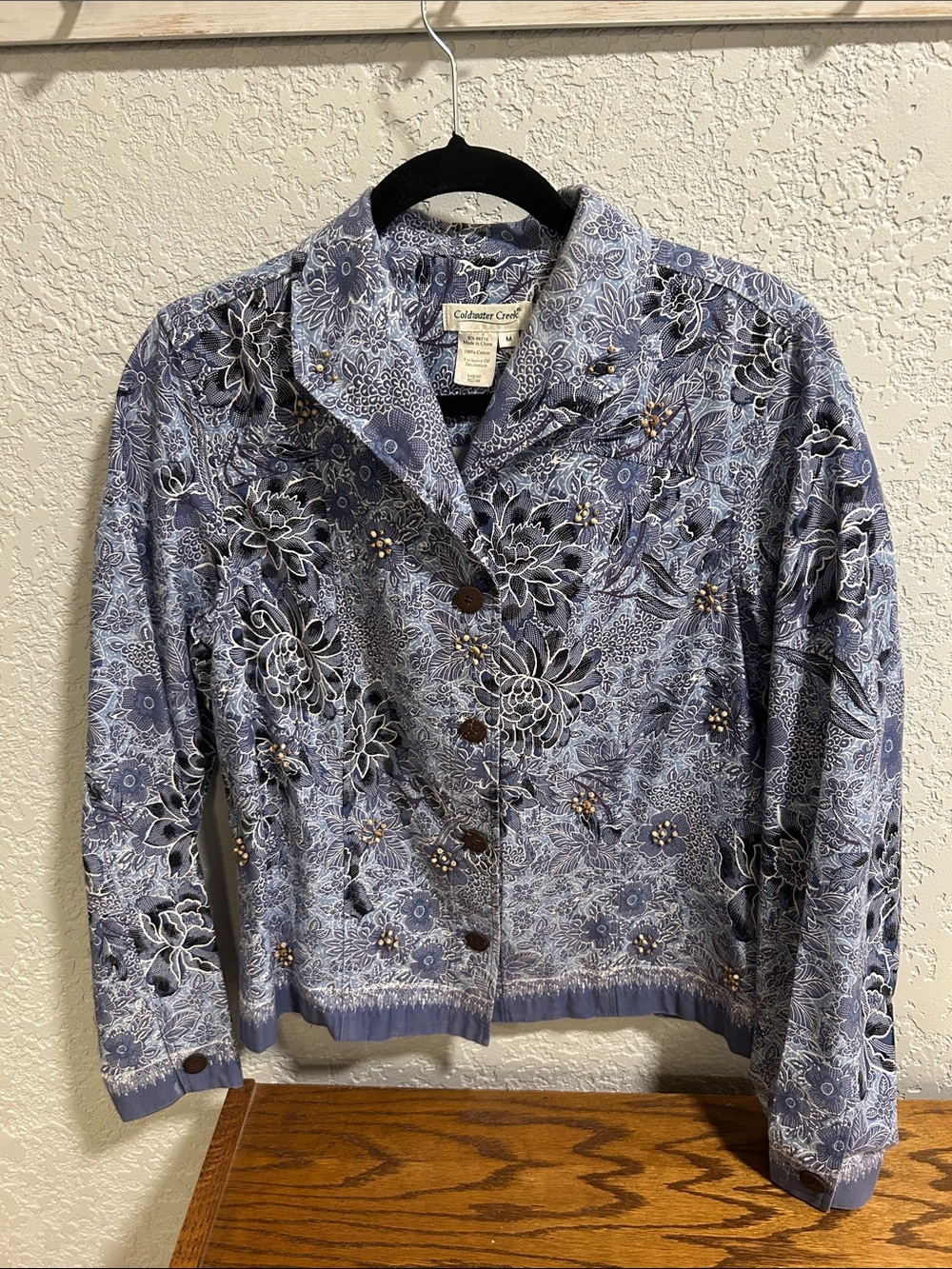 Coldwater Creek Blue Floral Jacket M